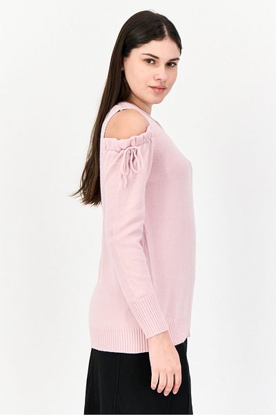 Poof Women Crew Neck Cold Shoulder Sweatshirt,pink