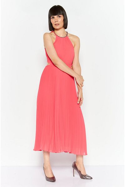 Michael Kors Women Pleated Cut Out Detail Midi Dress, Pink