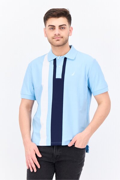 Nautica قمصان بولو رجالية بأكمام قصيرة وتصميم مخطط، مقاس عادي، باللون الأزرق ...