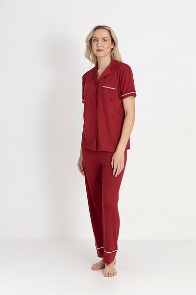 TURAY Set pijamale pentru femei Massion Lairy Button Down Short Johns Bordeaux