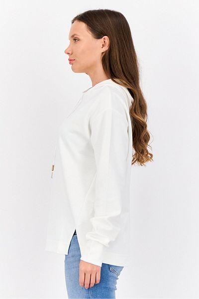Esprit Women Brand Logo Long Sleeves Hooded Sweatshirt, Off White