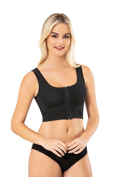 LEYNA BUTİK Diver Fabric Padded Pop-Up Zippered Black Color Sports Tank Top - Crop