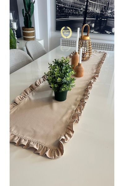 Decamor home Full Ruffle Beige Long Runner Αδιάβροχο