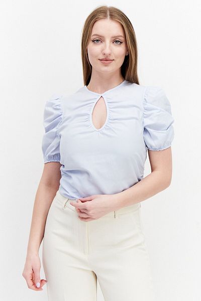 NA-KD Women Keyhole Neck Short Sleeve Plain Top, Dusty Blue