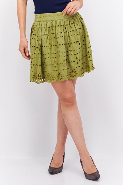 Esprit Women Textured Mini Skirt, Green