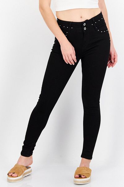 Pepe Jeans Women Skinny Fit Embellished Stretchable Jeans, Black