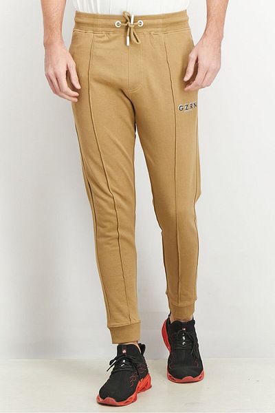 GAZZARRİNİ Men Regular Fit Plain Jogger Pants, Camel