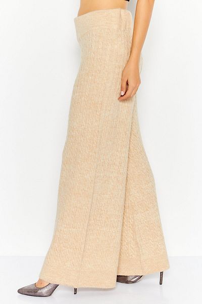 Esprit Women Regular Fit Heather Knitted Wide Leg Pants, Beige