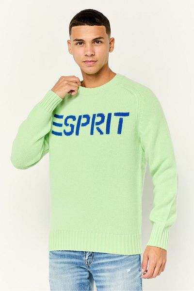Esprit Men Ribbed Collar Long Sleeves Knitted Sweaters, Green