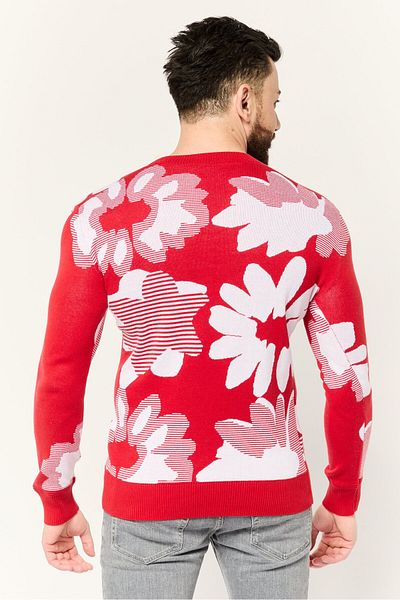 Esprit Men Floral Pattern Sweater, Red
