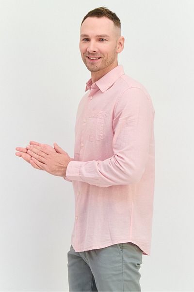 GAP Men Regular Fit Chambray Pattern Long Sleeve Casual Shirts, Light Pink