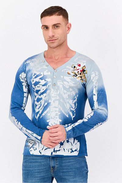 Ed Hardy Men Printed Pull Over Sweater, Blue