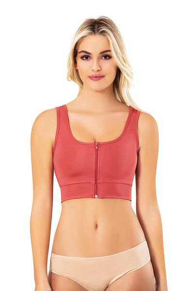 LEYNA BUTİK Diver Fabric Padded Pop-Up Zippered Pomegranate Color Sports Tank Top - Crop