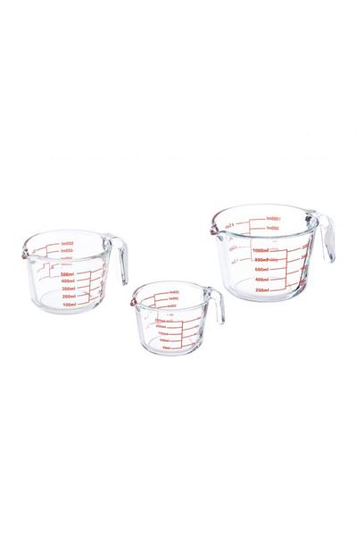 Relaxdays Set 3 pahare gradate, din sticla borosilicata, 250 ml, 500 ml, 1 l