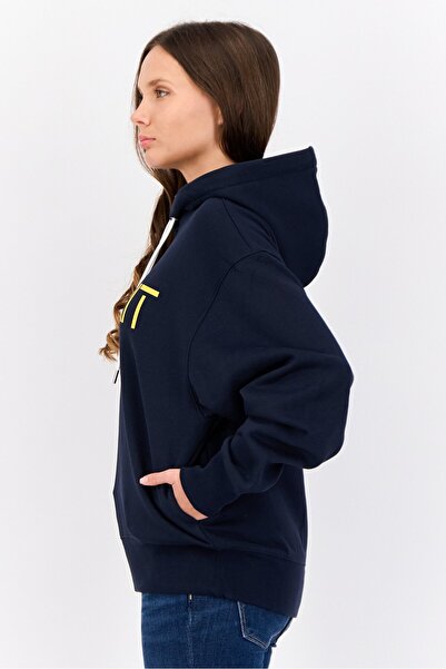 Esprit Women Hooded Long Sleeves Brand Logo Sweatshirt, Marine Navy