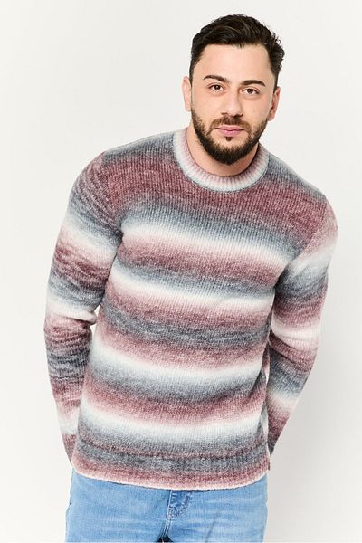 Perry Ellis Men Ribbed Neck Ombre Sweater, Grey
