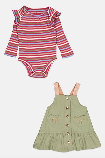 NANETTE LEPORE Toddlers Girl 2 Piece Striped Bodysuit With Dress, Multicolor