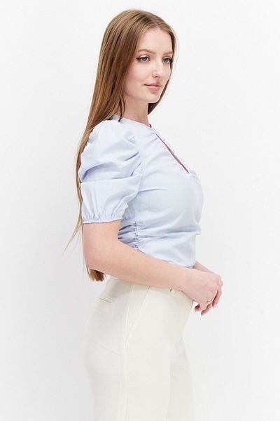NA-KD Women Keyhole Neck Short Sleeve Plain Top, Dusty Blue