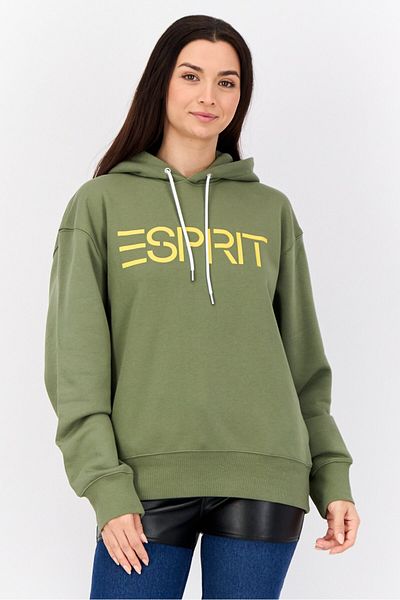 Esprit Women Brand Logo Long Sleeve Hoodie, Olive