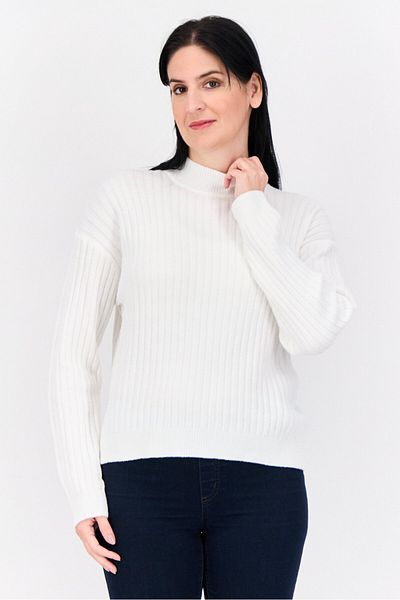 Don't Call Me Jennyfer Women Mock Neck Knitted Sweater, White