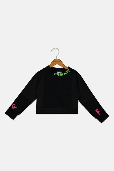FREDDY Toddlers Girl Long Sleeve Brand Logo Sweatshirt, Black