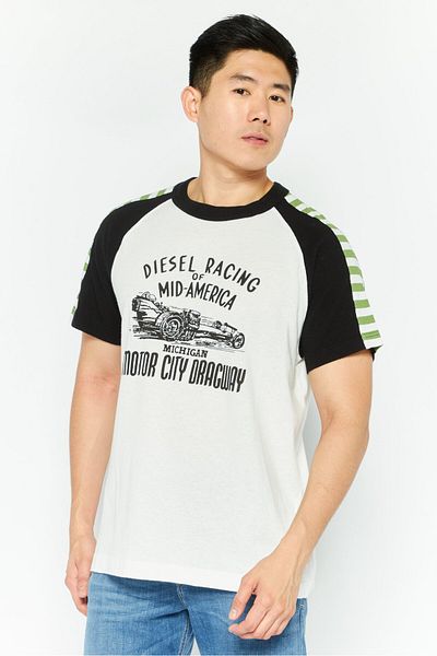 Diesel Men Crew Neck Short Sleeve Brand Logo T-shirt, White