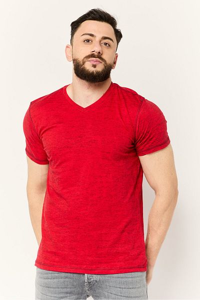 Company Eighty One Men V Neck Short Sleeve Heather T-shirts, Red