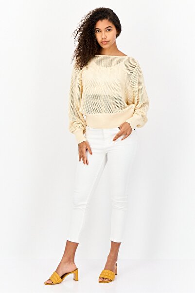 Esprit Women Asymmetrical Crochet Sweater, Beige