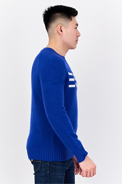 Esprit Men Ribbed Neck Embroidered Logo Sweater, Blue