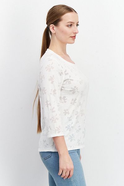 edc Women Round Neck Long Sleeves Allover Print Top, White