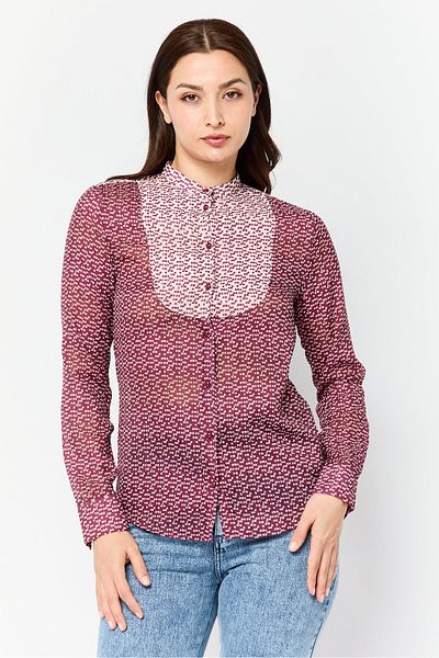 Harmont & Blaine Women Band Collar All Over Print Blouse, Multicolor