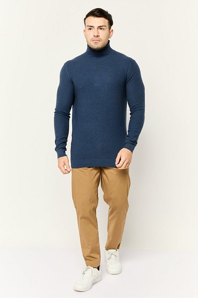 Sorbino Men Turtle Neck Textured Long Sleeves Sweater, Navy