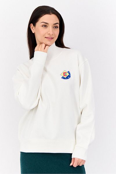 Esprit Women Mock Neck Emboidered Logo Sweatshirt, White