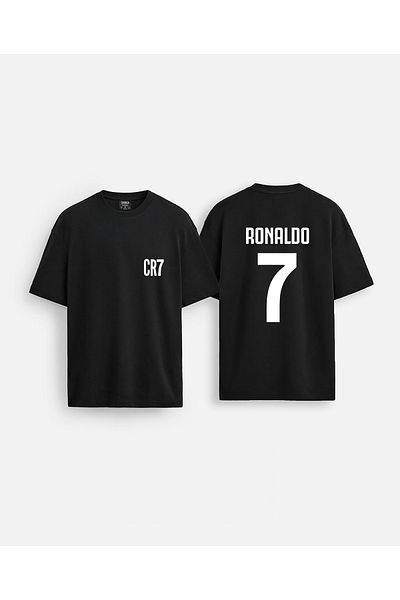 Darkia Ποδοσφαιριστής Ronaldo Τζέρσεϊ με στάμπα με λαιμόκοψη μεγάλου μεγέθους Μαύρο μπλουζάκι διπλής όψης