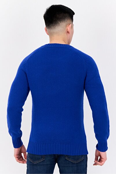 Esprit Men Ribbed Neck Embroidered Logo Sweater, Blue