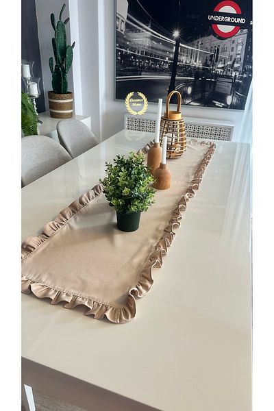 Decamor home Full Ruffle Beige Long Runner Αδιάβροχο