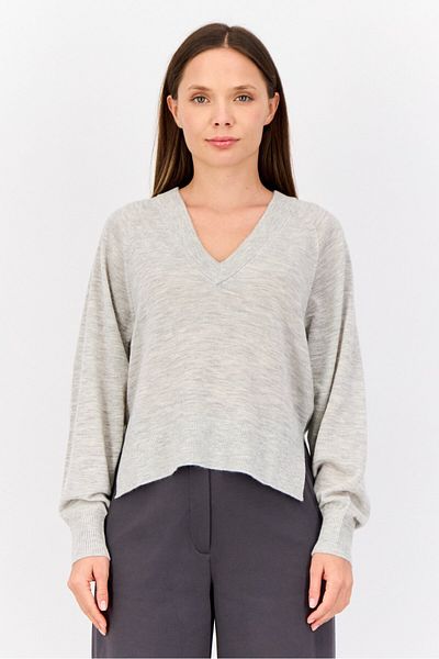Esprit Women V-Neck Long Sleeves Heather Sweater, Grey
