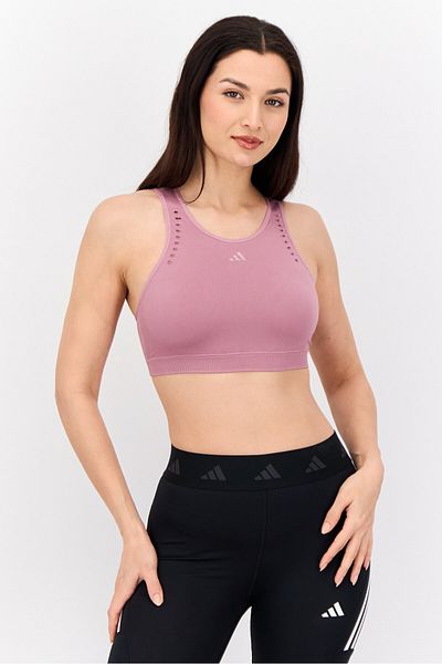 adidas Women Brand Logo Removable Padded Sports Bra, Mauve