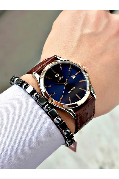 Fiesta Coffee Color Classic Plain Model Steel Case Men's Wristwatch + Bracelet