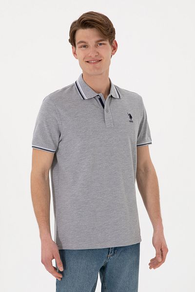 U.S. Polo Assn. تي شيرت رجالي ذو قصة عادية باللون الرمادي وياقة بولو 50306011 -VR086