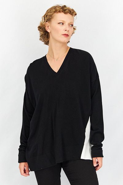 RIANI Women V-neck Knit Sweatshirt, Black