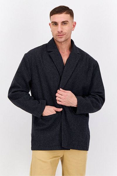 Bando Men Regular Fit Textured Semi-Formal Blazer, Dark Grey