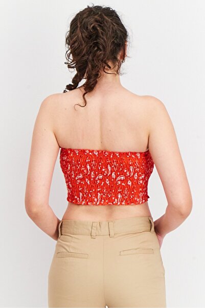 Puma Women Straight Across Strapless Textured Tube, Red/White