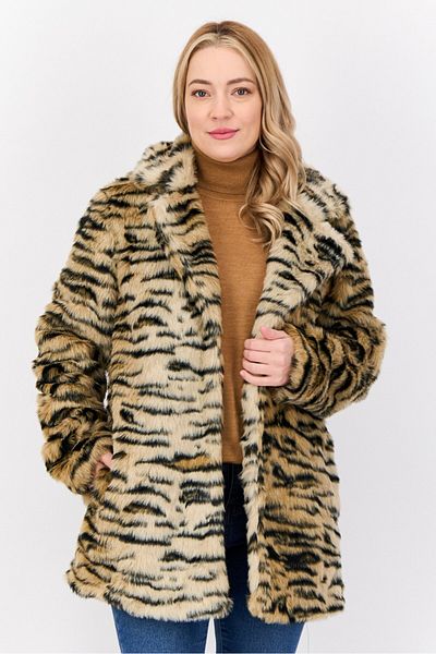 NA-KD Women Faux Fur Leopard Print Sherpa Jacket, Multicolor