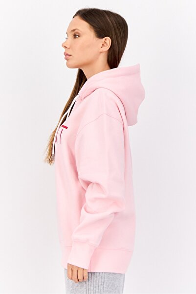 Esprit Women Long Sleeves Brand Logo Hooded Sweatshirts, Pink