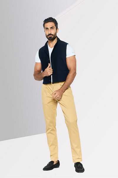 Emporio Armani Men Regular Fit Textured Sleeveless Waistcoat, Navy