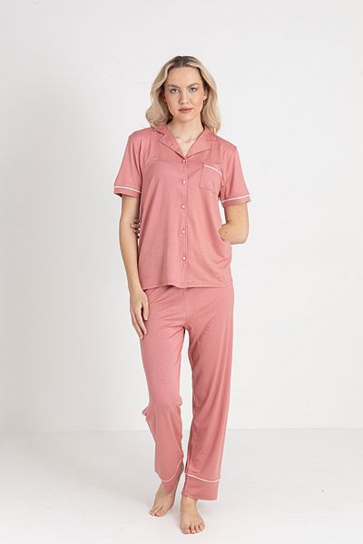TURAY Massion Lairy Buttoned Short Sleeve Women's Powder Pajama Set