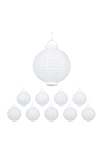 Relaxdays Set 10 Lanterne de gradina, Relaxdays, lumina LED, plastic si textil, alb