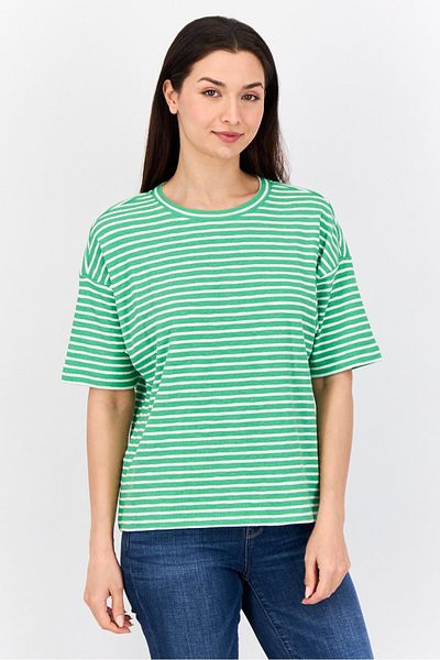 Esprit Women Ribbed Collar Short Sleeves Yarn Dye T-shirt, Multicolor