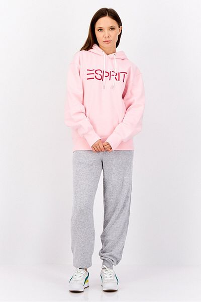 Esprit Women Long Sleeves Brand Logo Hooded Sweatshirts, Pink